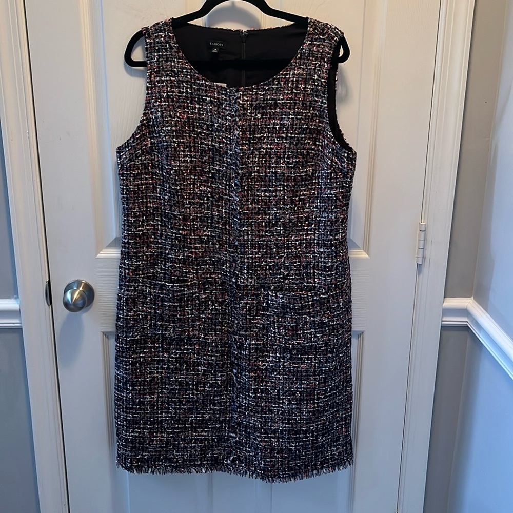 NWT TALBOTS SIZE 16 TWEED SLEEVELESS SHEATH DRESS BLACK WHITE RED